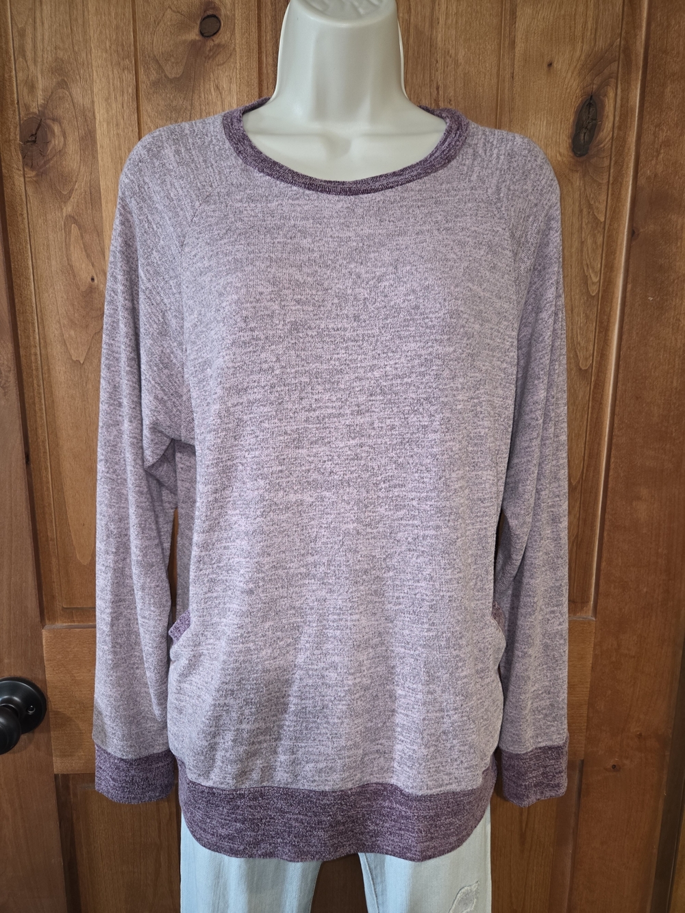 Relaxed Light Purple Knit Sweatshirt with Contrast Trim